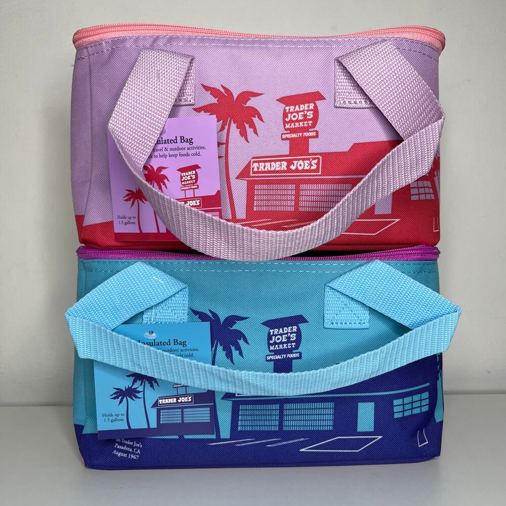 SET of 2 Trader Joe’s Mini Insulated Cooler Bags Summer ICE BLUE + VIOLET PURPLE